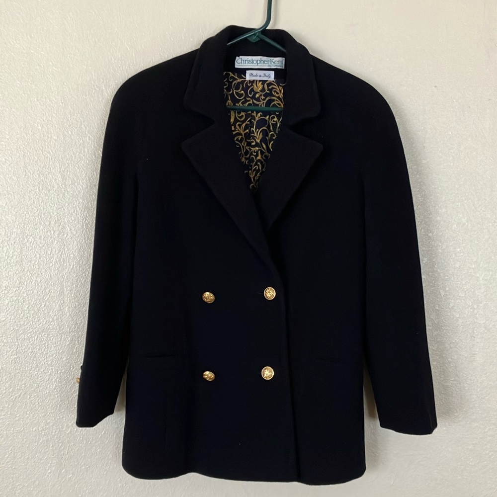 VTG Christopher Kent Black Wool Pea Coat, 4